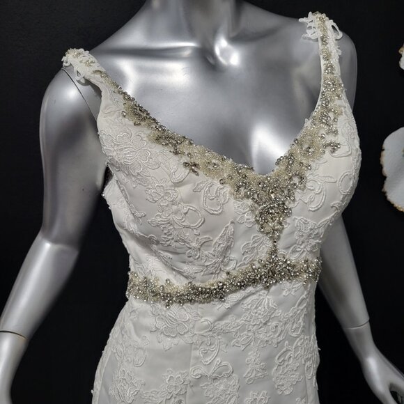 NWT~$1795~DAVINCI~SZ 6~IVORY OFF WHITE RHINESTONE BEADED LACE WEDDING DRESS - Picture 2 of 16